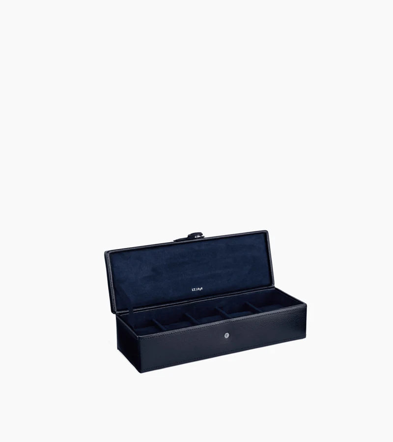 Twilight Blue Leather Watch Box For 5 Watches