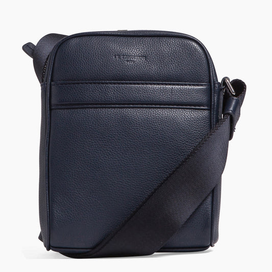 Charles small cross body bag in grained leather - Twilight blue