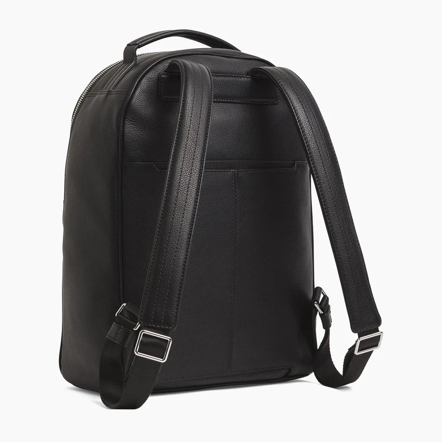 Charles Zipped Back Pack Leather Black