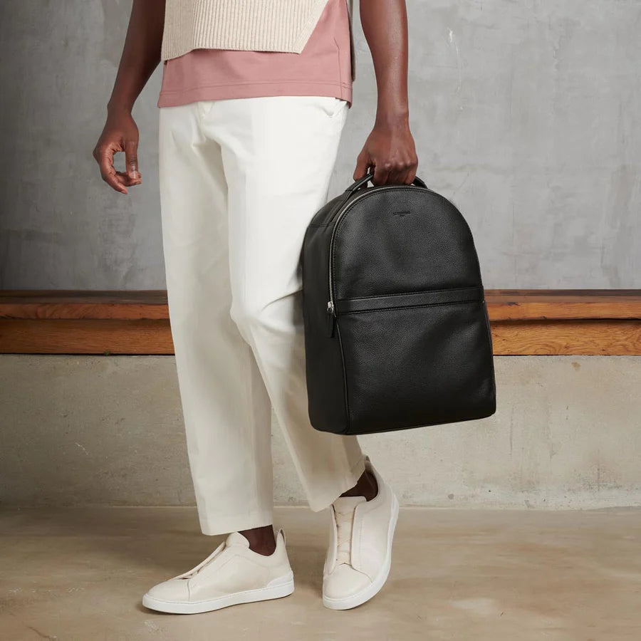 Charles Zipped Back Pack Leather Black