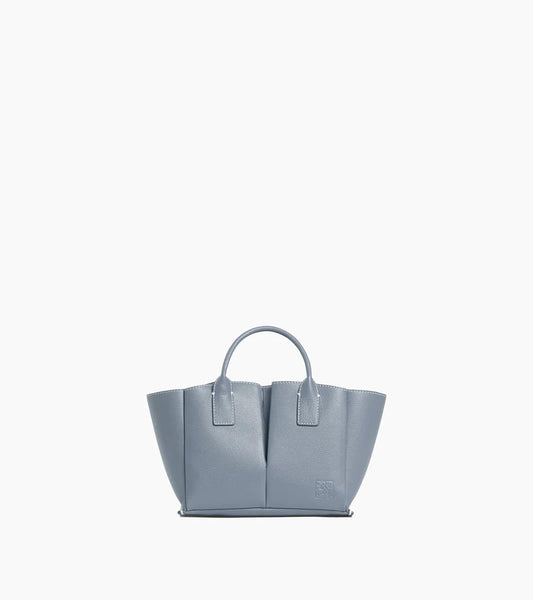 Small Grained Leather Handbag Blue Clay