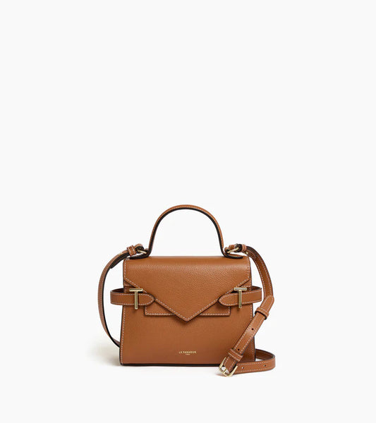 Small Double Flap Handbag In Grained Gold Leather