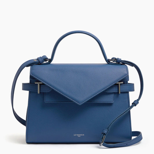 Emilie Medium Handbag With Double Flap In Grained Horizon Blue Leather