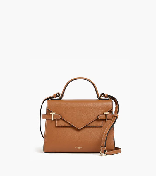 Medium Double Flap Handbag In Grained Gold Leather