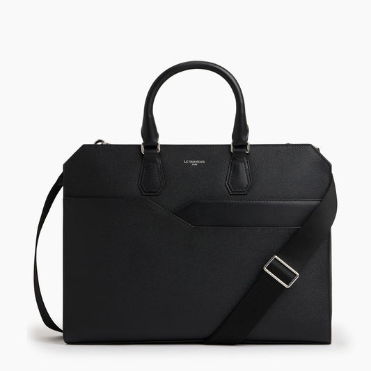 Gaston 15" Cross Grain Leather Briefcase - Black