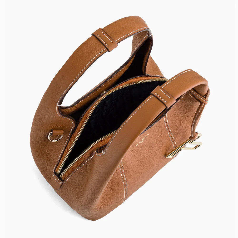 Juliet Small Handbag Brown Grained Leather With Uncut Lines