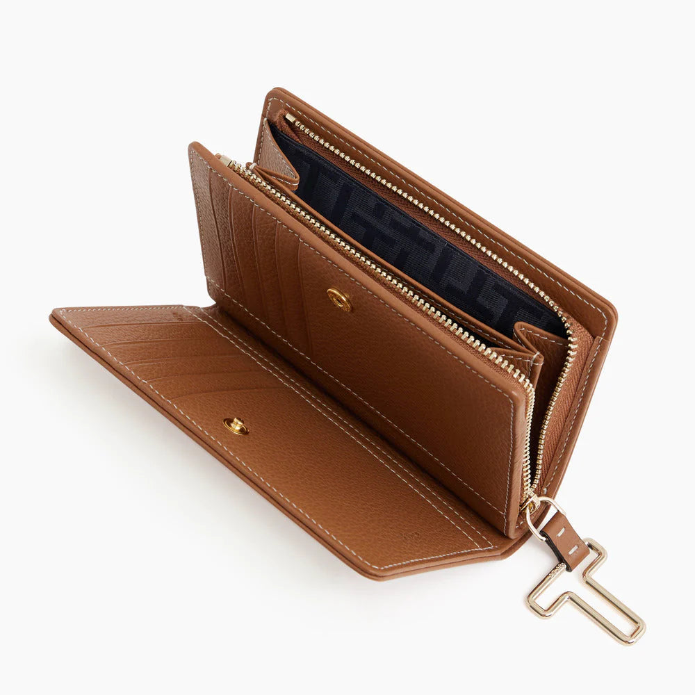 Juliet Brown Medium Wallet With Snap Closure Zip Coin Pocket