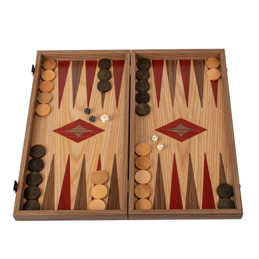 Handcrafted Oak & American Walnut Backgammon Set - Elegant Marquetry Design