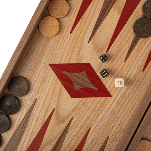 Handcrafted Oak & American Walnut Backgammon Set - Elegant Marquetry Design