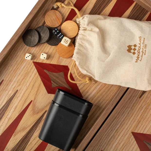 Handcrafted Oak & American Walnut Backgammon Set - Elegant Marquetry Design