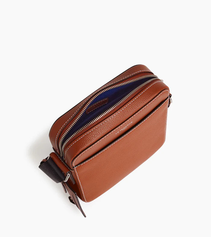 Small Grained Leather Satchel Mahogany