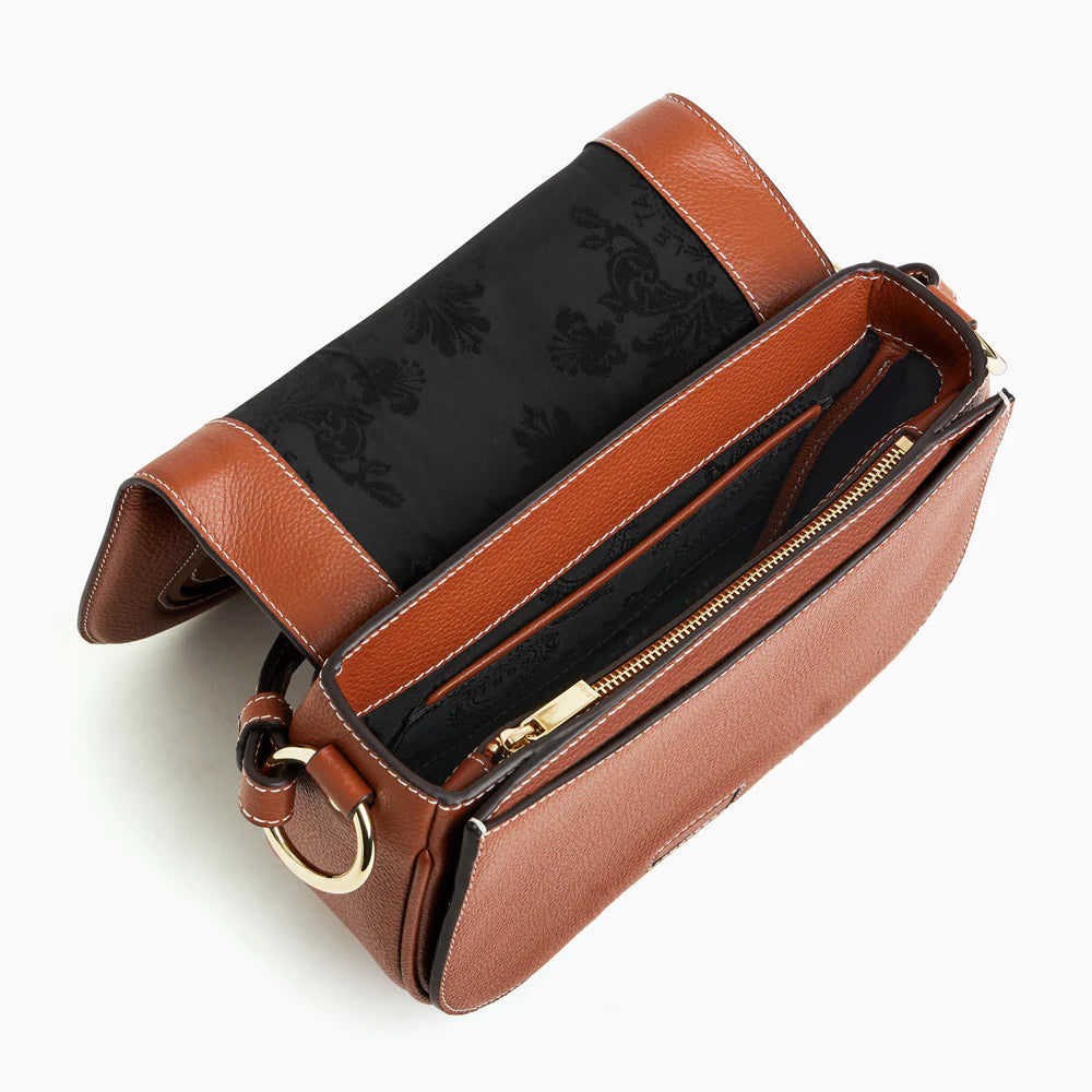 Ella Medium Crossbody Bag In Grained Leather - Brown Mahogany