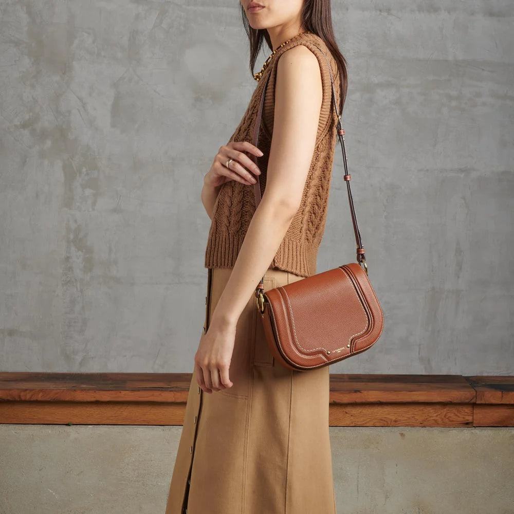 Ella Medium Crossbody Bag In Grained Leather - Brown Mahogany