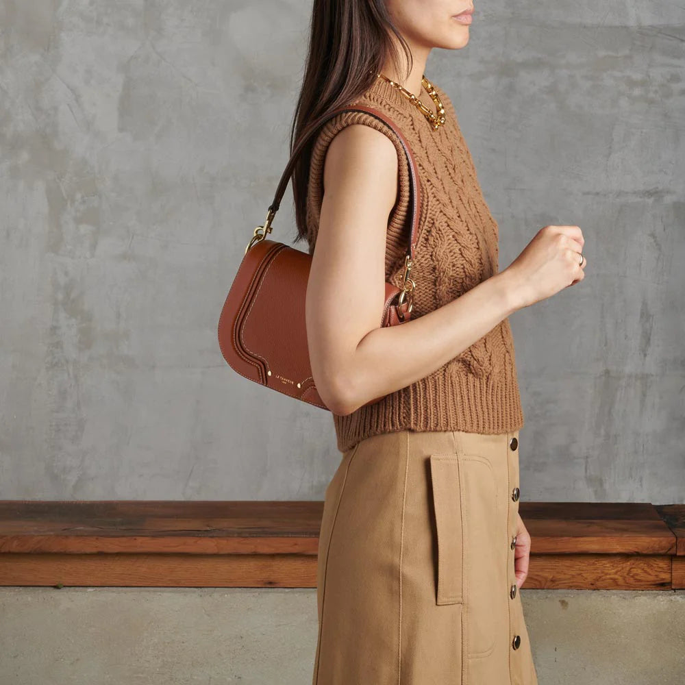 Ella Medium Crossbody Bag In Grained Leather - Brown Mahogany