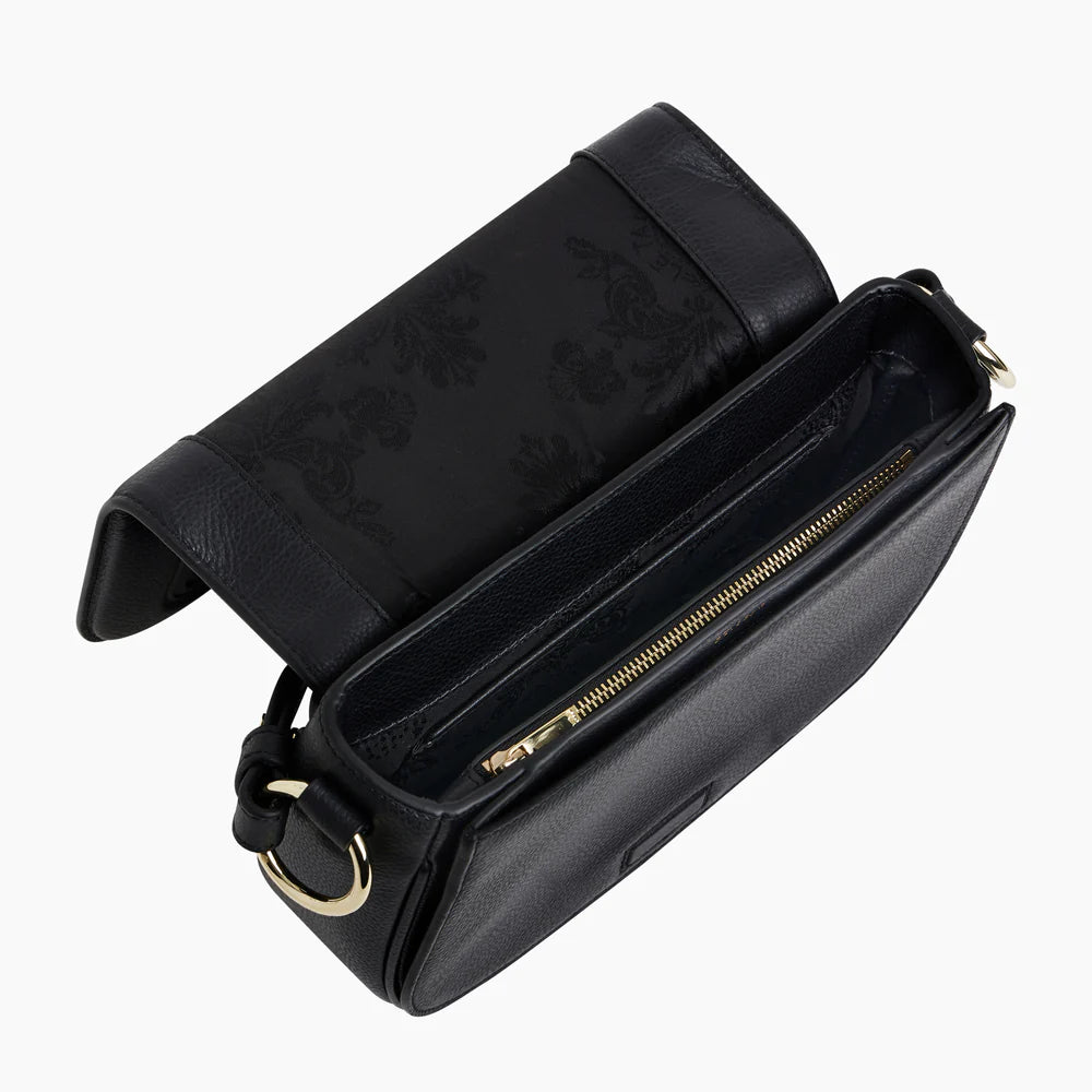Ella Medium Crossbody Bag In Grained Leather - Black