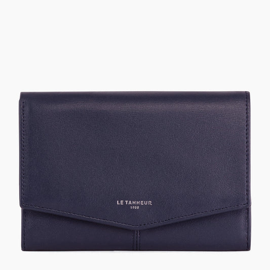 Charlotte Large Zipped Wallet In Smooth Blue Leather