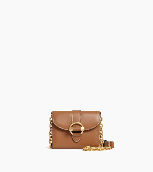 Pia Card Holder Bag With Removable Strap In Smooth Brown Leather