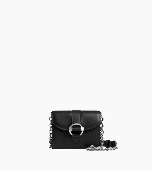 Pia Card Holder Bag With Removable Strap In Smooth Black Leather