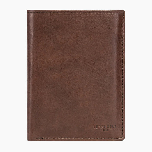 Gary Vertical Wallet With 3 Shutters In Oiled Brown Leather