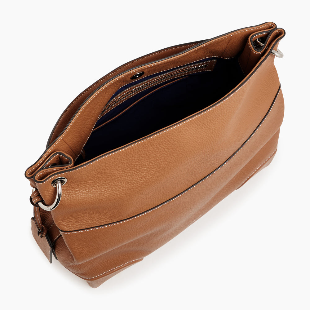 Romy Large Hobo Bag In Pebbled Gold Leather