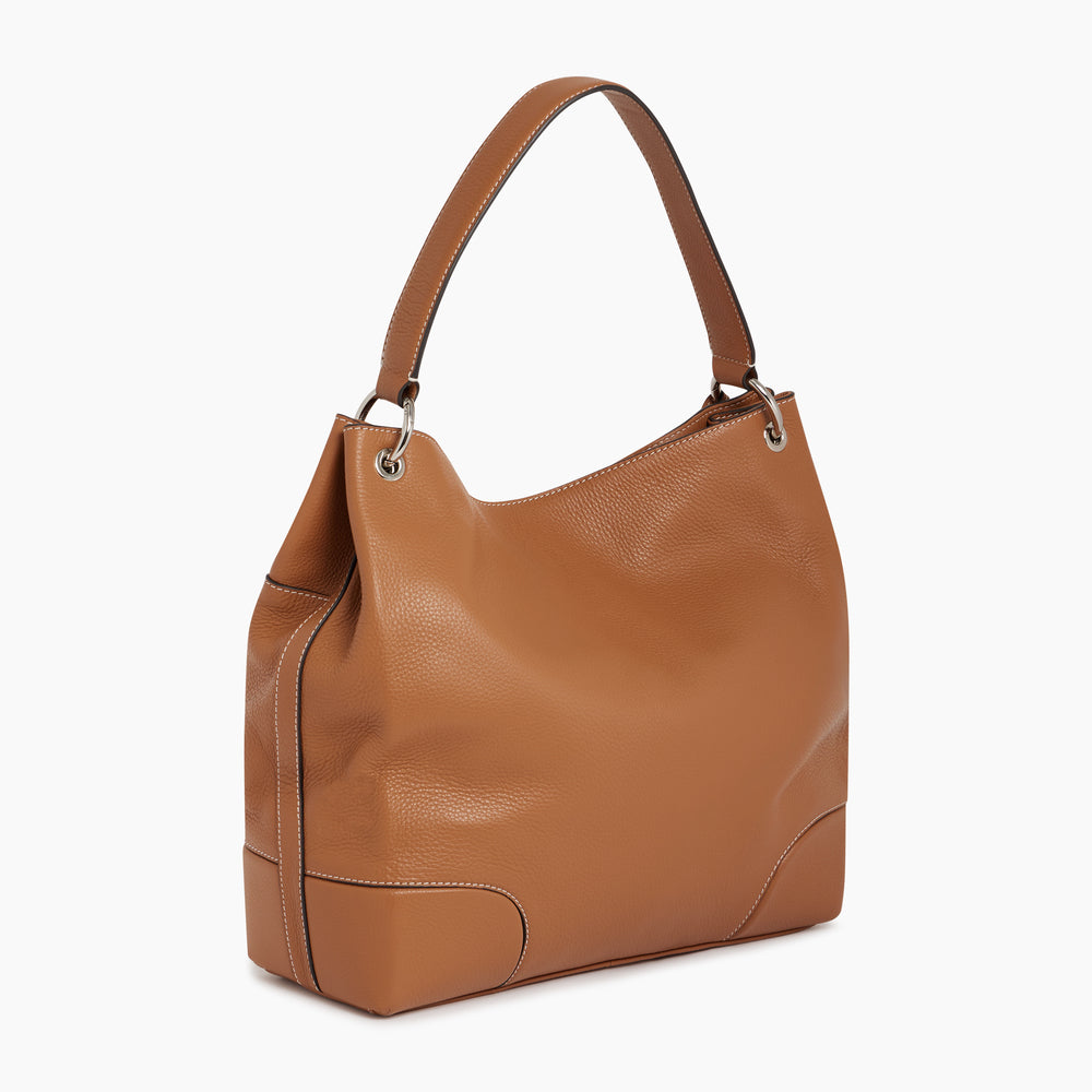 Romy Large Hobo Bag In Pebbled Gold Leather