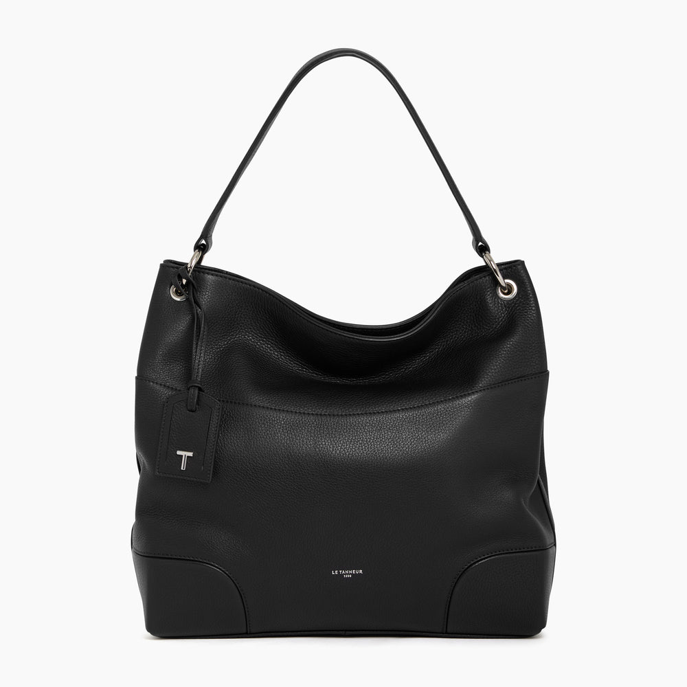 Romy Large Hobo Bag In Pebbled Black Leather