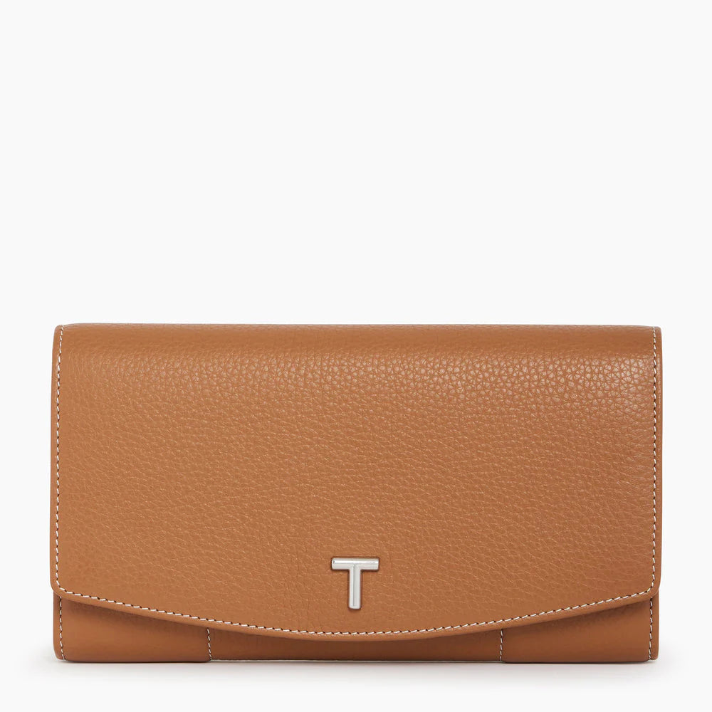 Romy Large Zipped Wallet In Tan Brown Grained Leather