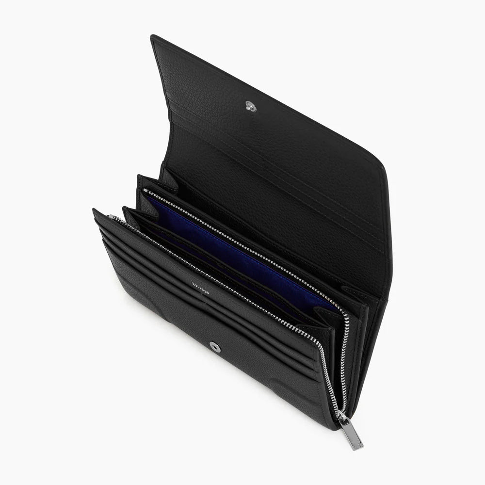 Romy Large Zipped Wallet In Black Grained Leather