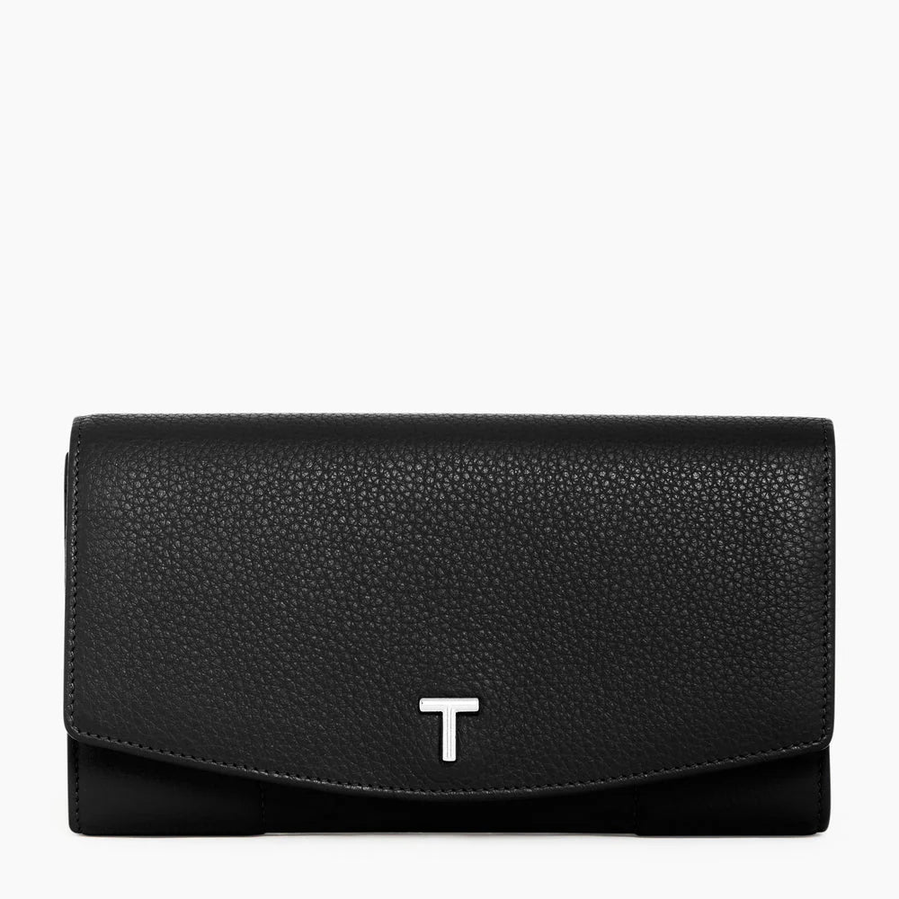 Romy Large Zipped Wallet In Black Grained Leather