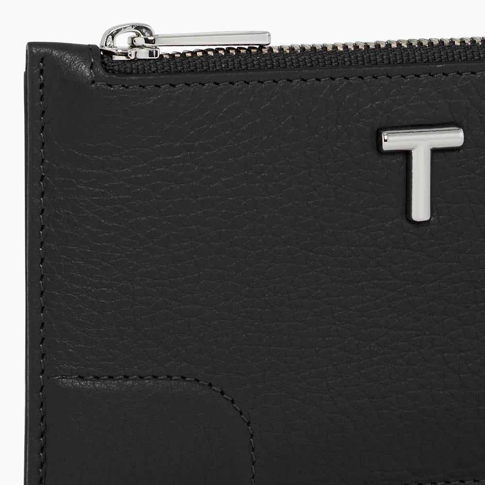 Romy Zipped Cardholder In Black Grained Leather
