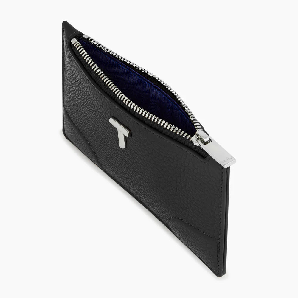 Romy Zipped Cardholder In Black Grained Leather