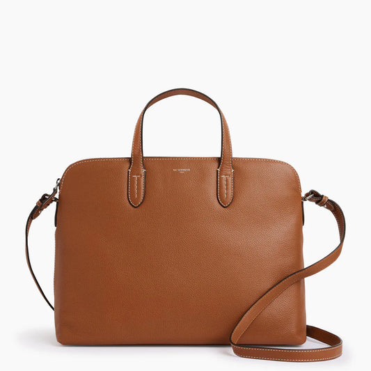 Sophie 15" Briefcase With 1 Gusset In Tan Brown Grained Leather