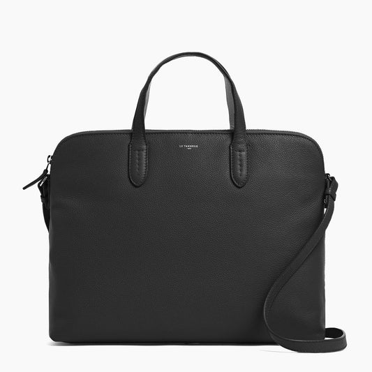 Sophie 15" Briefcase With 1 Gusset In Grained Black Leather