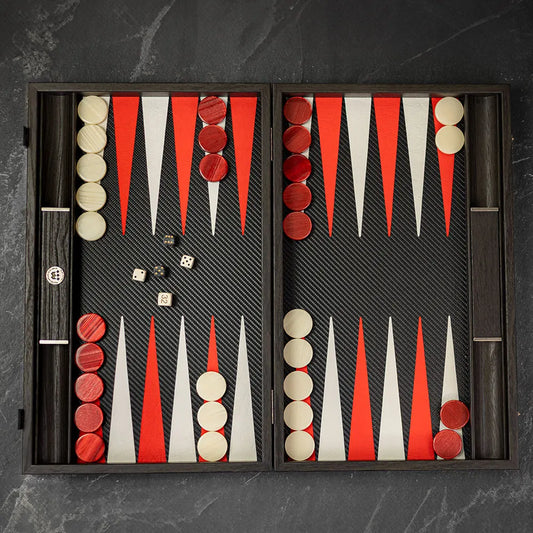 Handmade Classic Black & Red Inlaid Carbon Fiber Backgammon